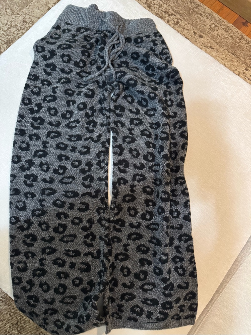 Hem & Thread Gray and Black Sweater Leopard Knit Straight Leg Lounge Pants